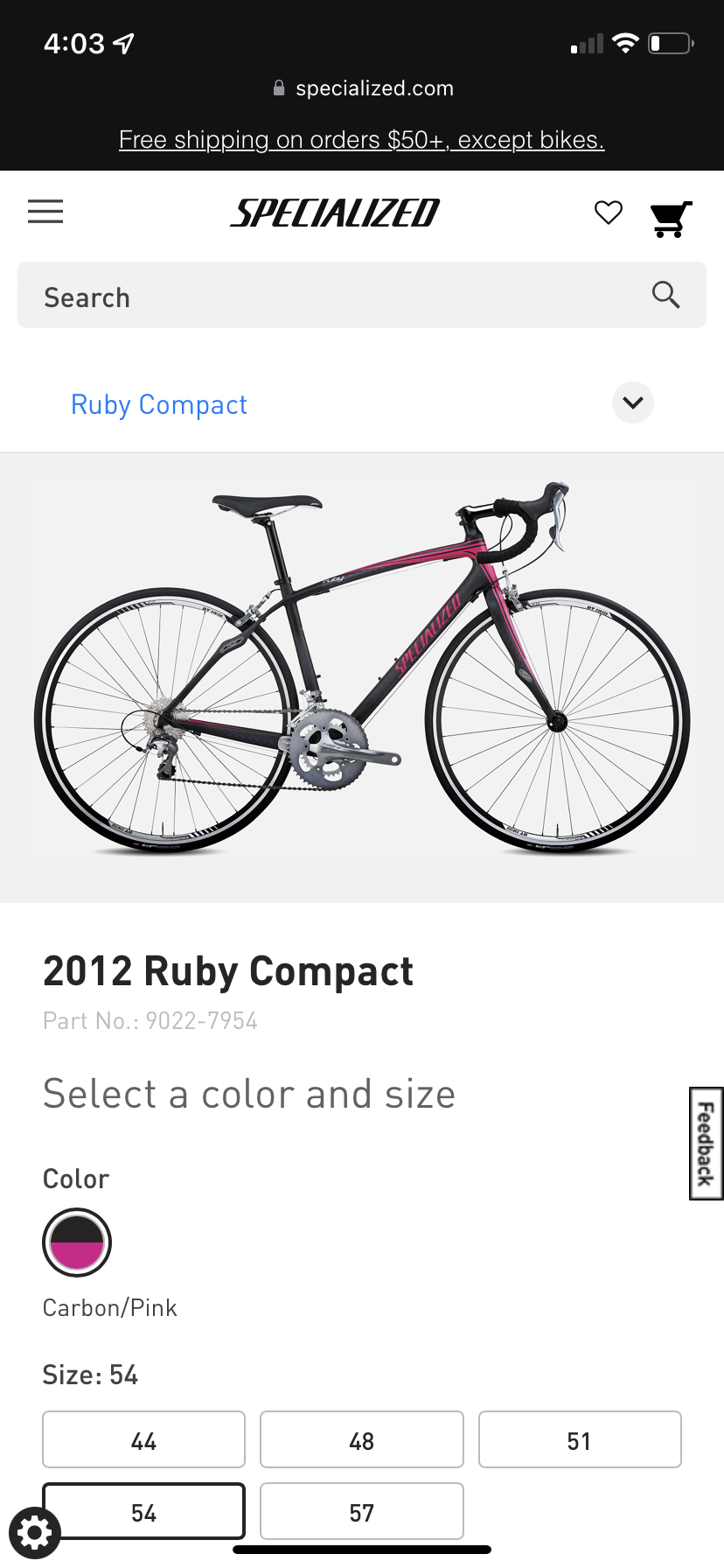 2012 specialized ruby compact, carbon/pink