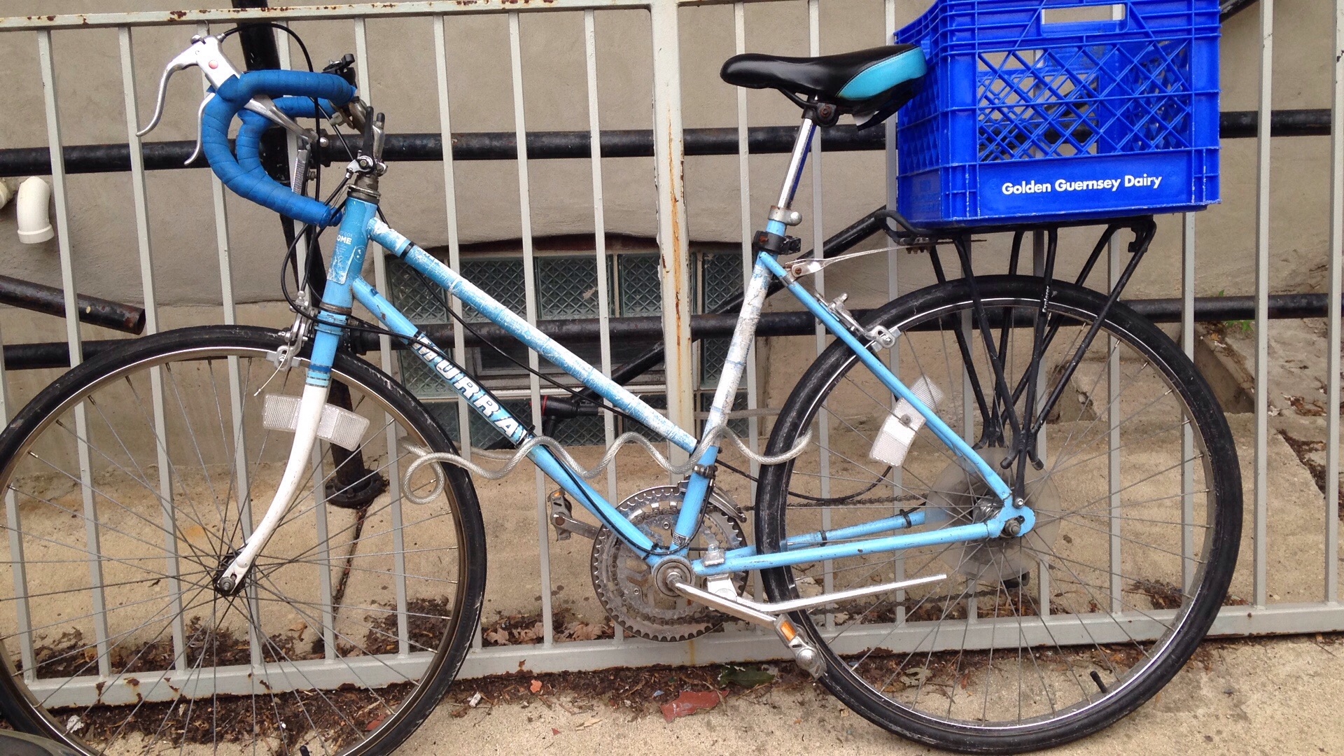 1970's  blue Murray. Blue crate on back. 