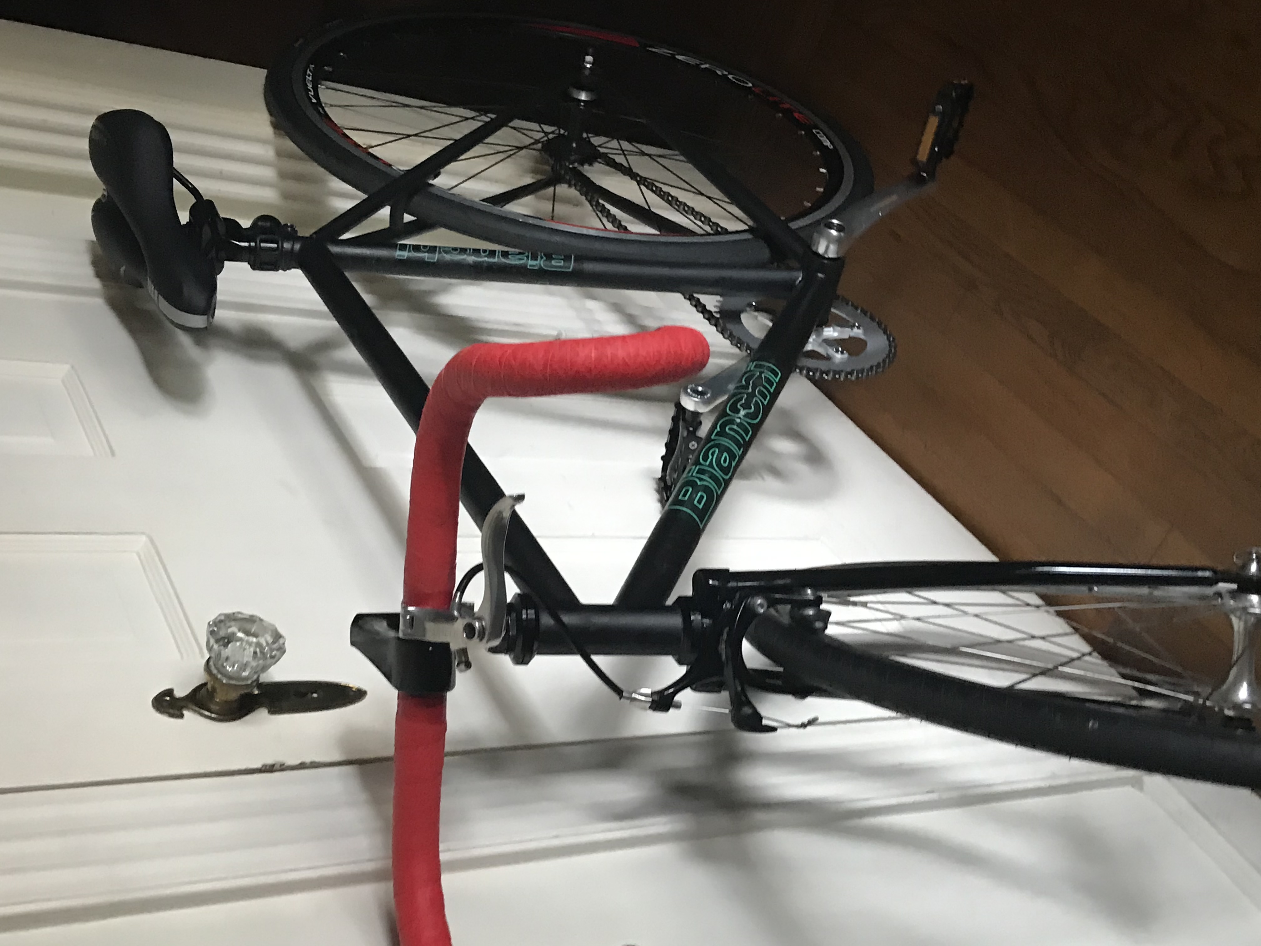 bike was pieced together, bianchi frame, vuelta wheels