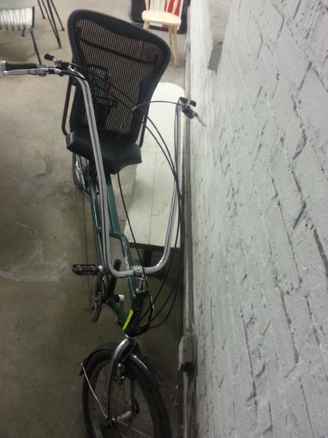 Recumbent, long wheel base modified to have a Herman miller Seat