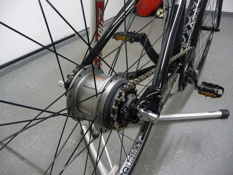 Shimano Inter 8 security skewered to Equation R23 rim and same front wheel (Parts Theft)