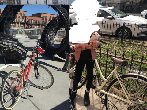 Orange womens city style bike with shocks